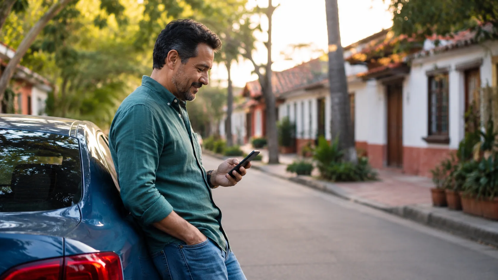 Ciudadano consultando un trámite desde su teléfono en la calle
